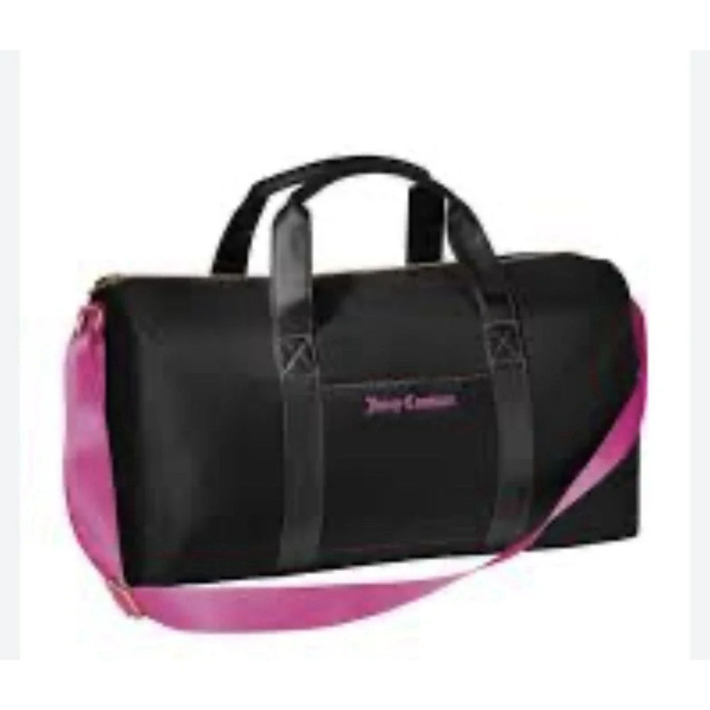 NWT Juicy Couture Perfumes Black Duffle Weekend Bag with Pink Logo & Strap